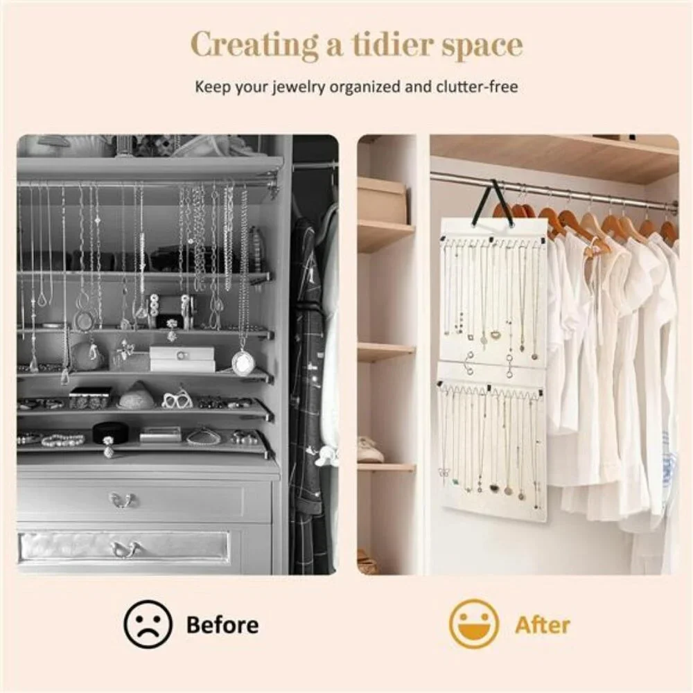 Hanging Necklace Holder Jewelry Organizer with 30 Hooks Wall Closet Door Storage